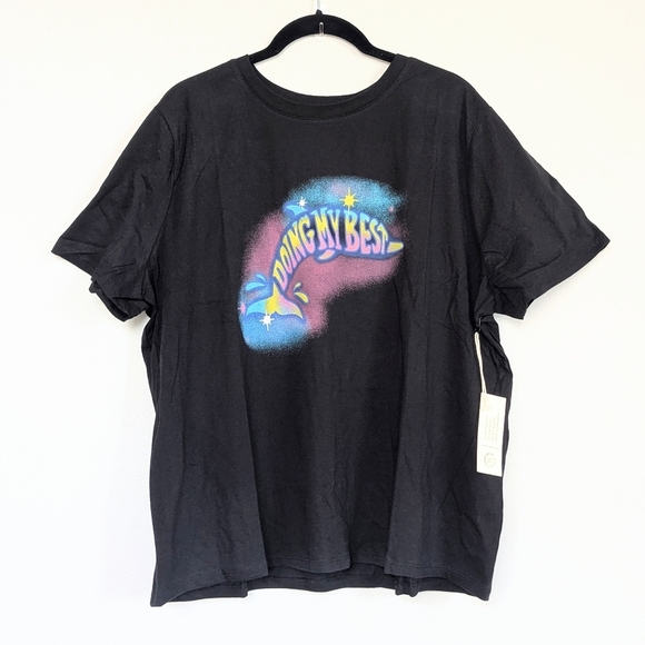 Doing My Best Black Graphic Tee Glitter Jumping Dolphin Purple Blue Yellow sz 1X - Picture 2 of 12